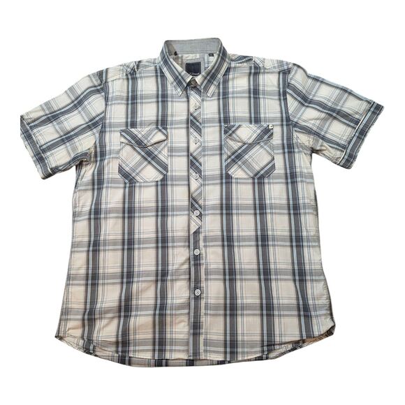 7 Diamonds Shirt Men's 2XL XXL Blue Plaid Short Sleeve Button Up Western Rodeo - Picture 1 of 8